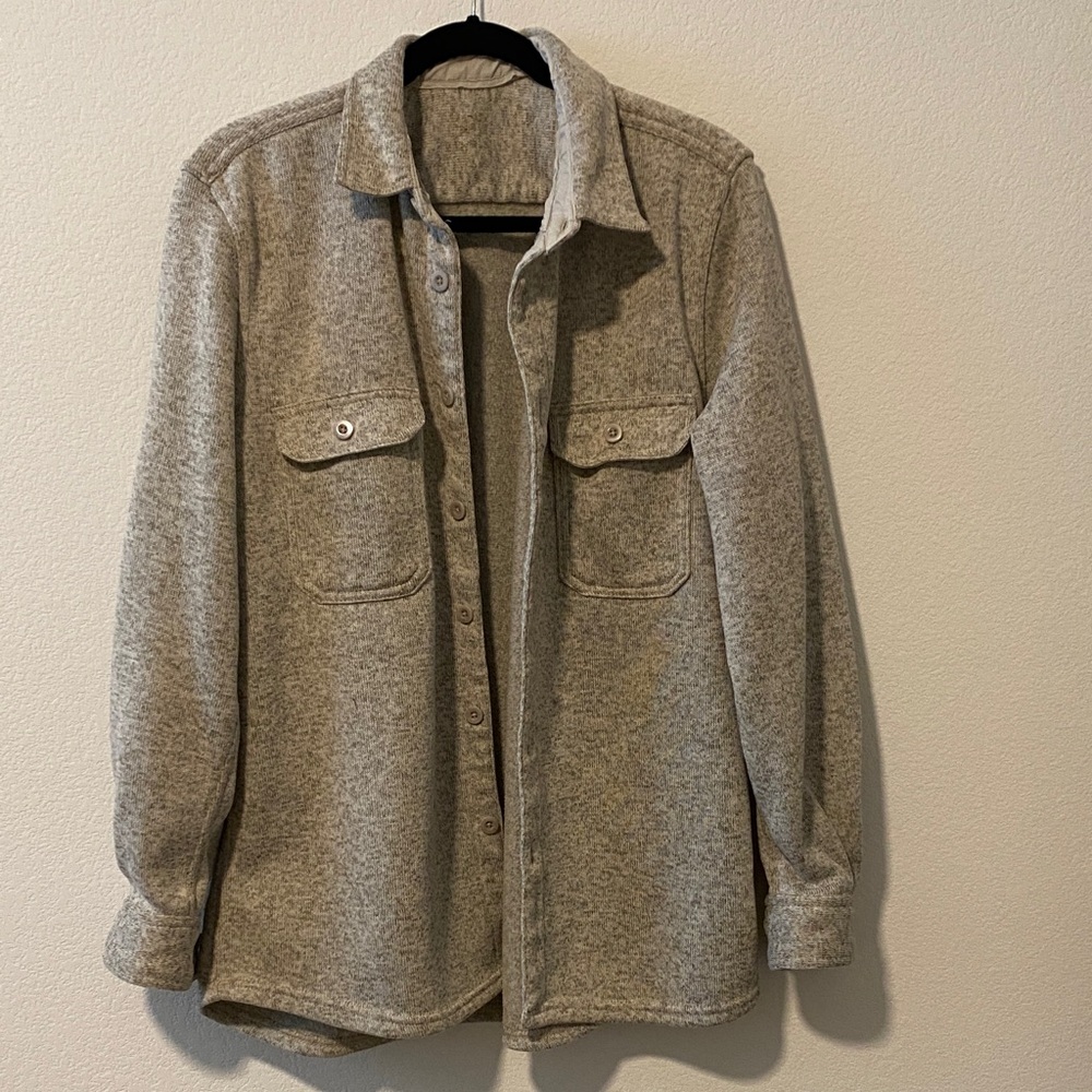 Men's Gray Button-Up Fleece Shacket